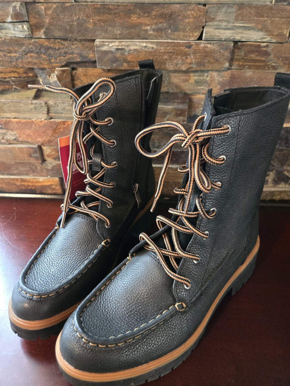 Kodiak Womens Black Leather Lace-Up Boots with Tan Trim - Picture 5 of 7